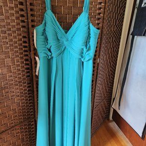 AZAZIE VICENTA A-Line Off the Shoulder Chiffon Tea-Length Dress Jade. NEVER WORN